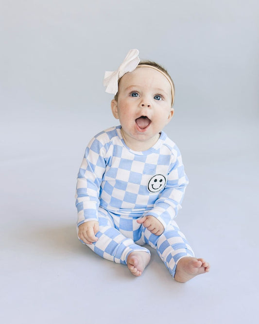 Checkered Smiley Lounge Set | Blue - Mack & Harvie