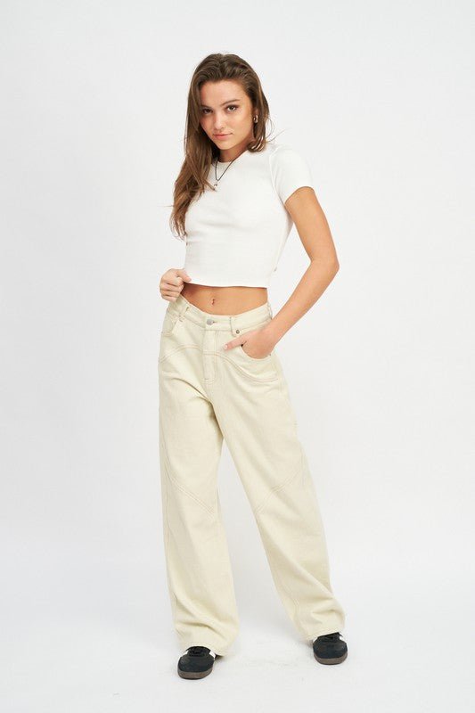 CONTRASTED STITCH DETAIL WIDE PANTS - Mack & Harvie