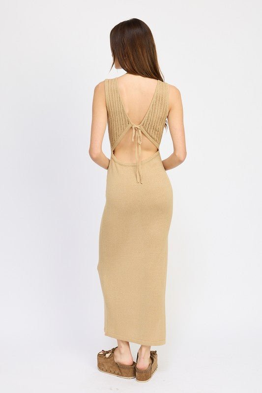 CROCHET MAXI DRESS WITH BACK TIE DETAIL - Mack & Harvie