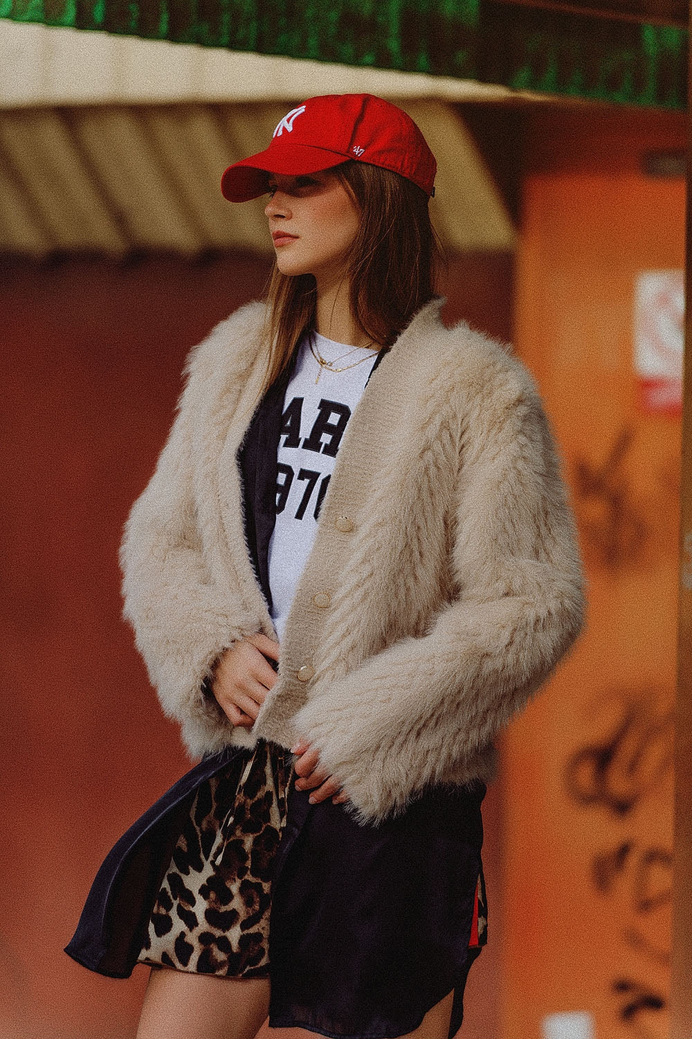 Cropped Jacket in Beige in Fine Fur