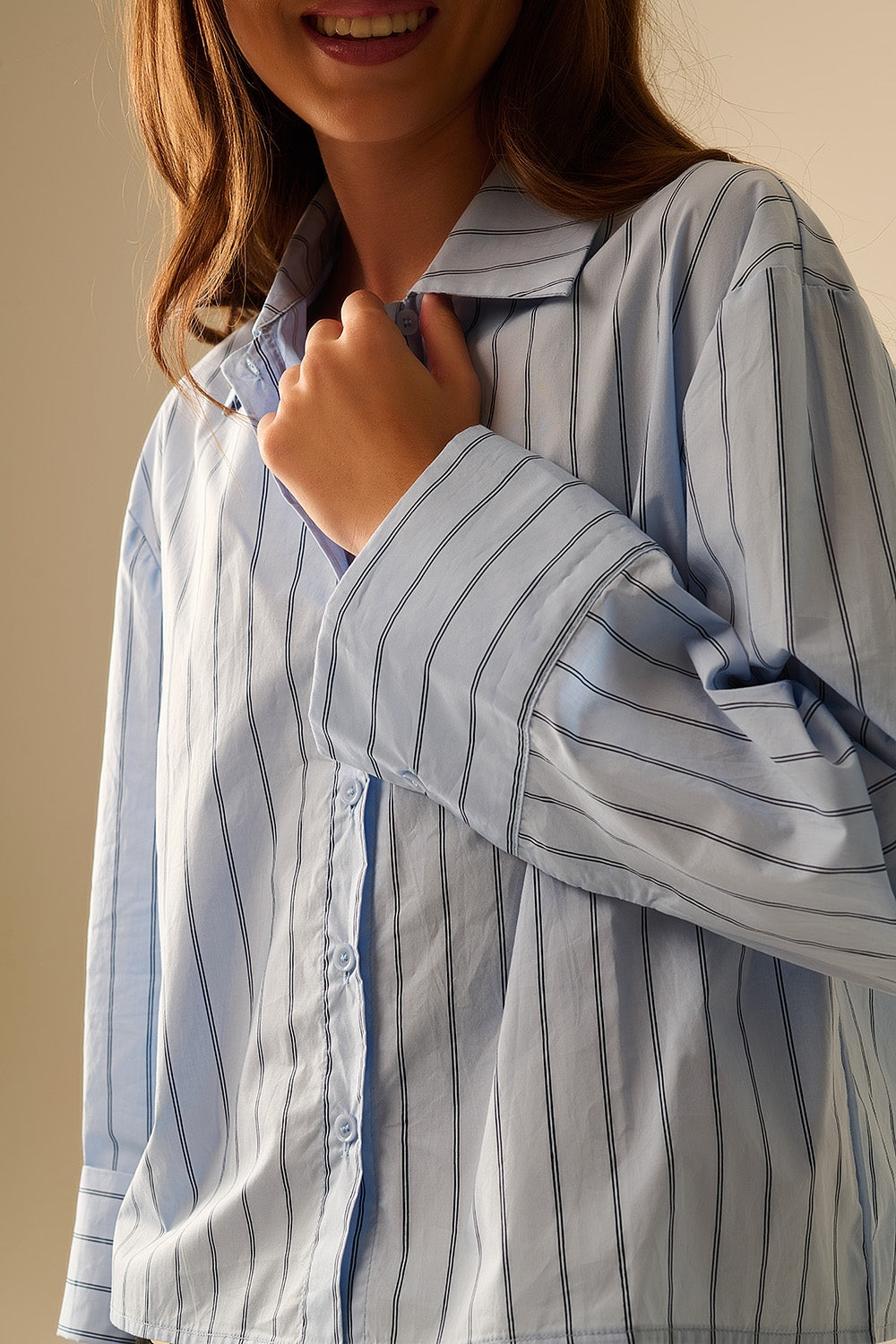 Cropped Blue Striped Poplin Shirt