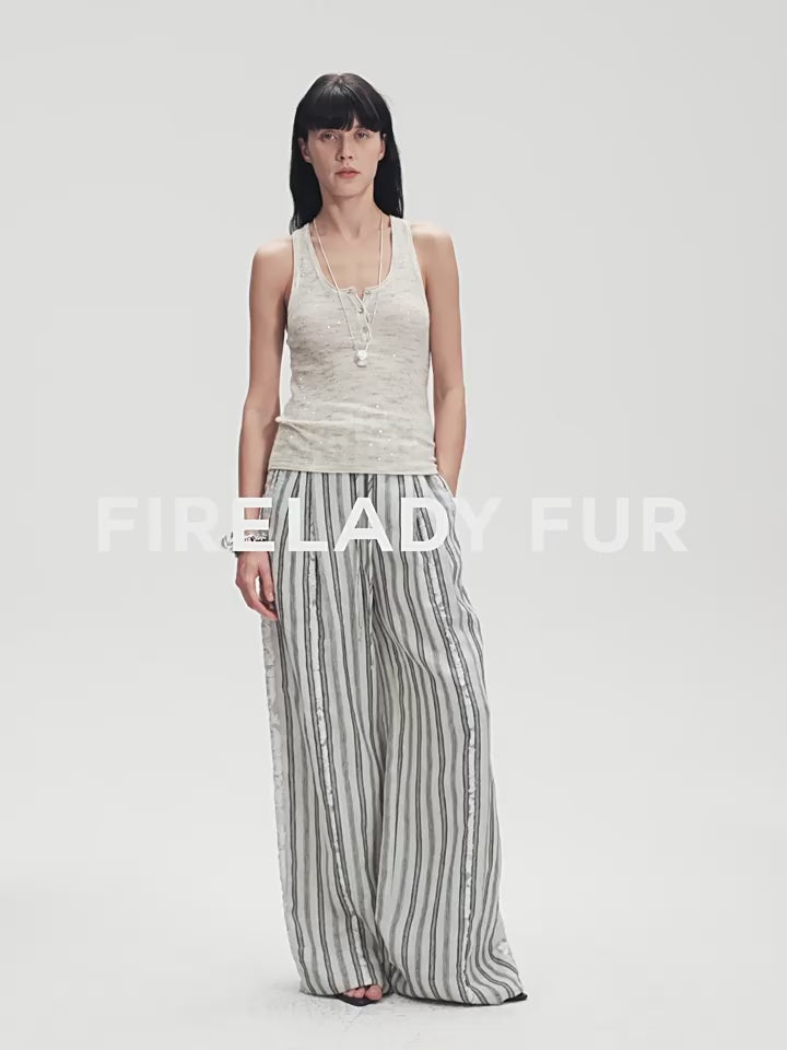Fashion Tension Linen Vertical Stripe Pants