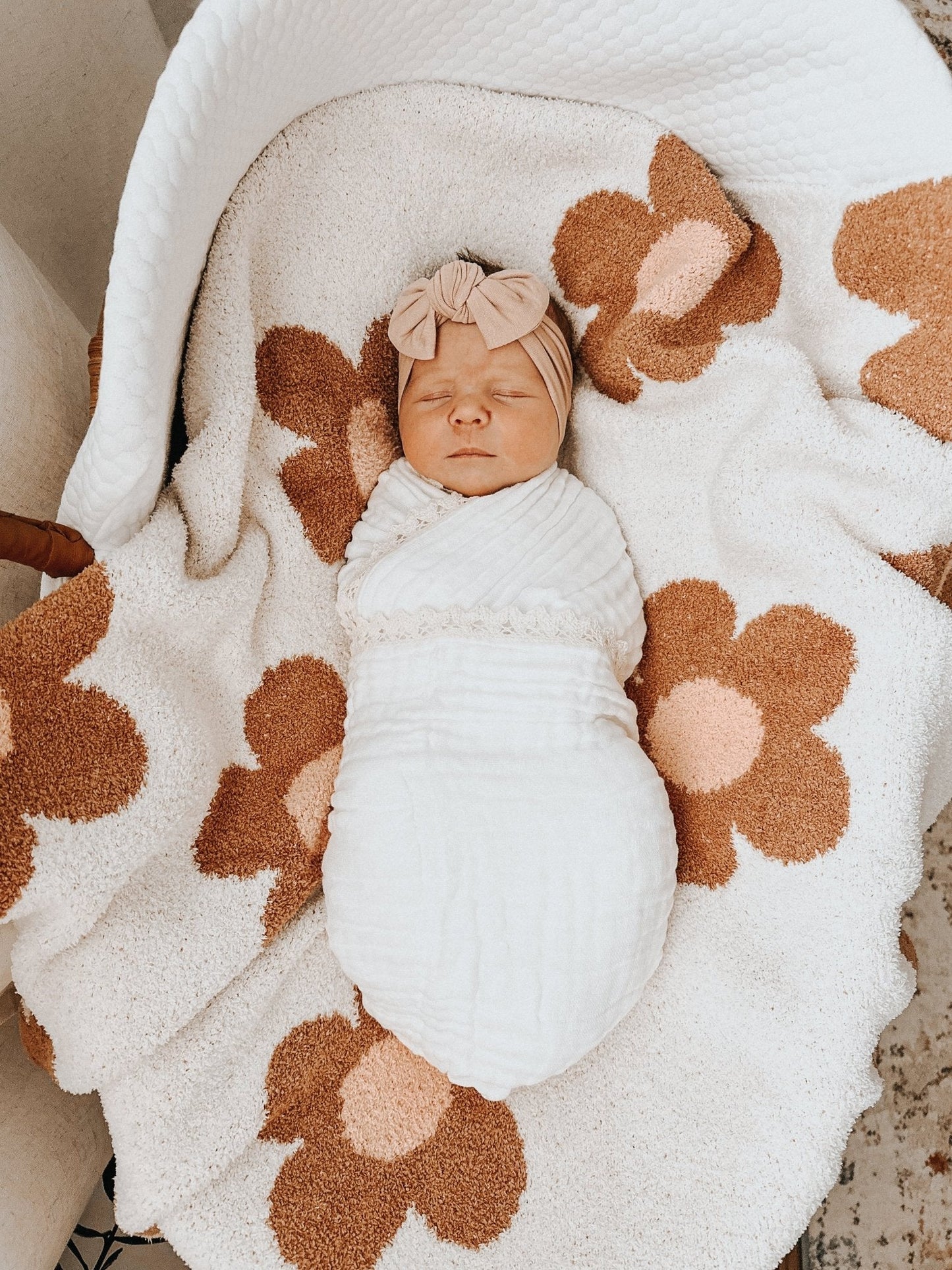 Daisy Plush Blanket - Caramel and Pink - Mack & Harvie