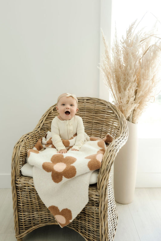 Daisy Plush Blanket - Caramel and Pink - Mack & Harvie