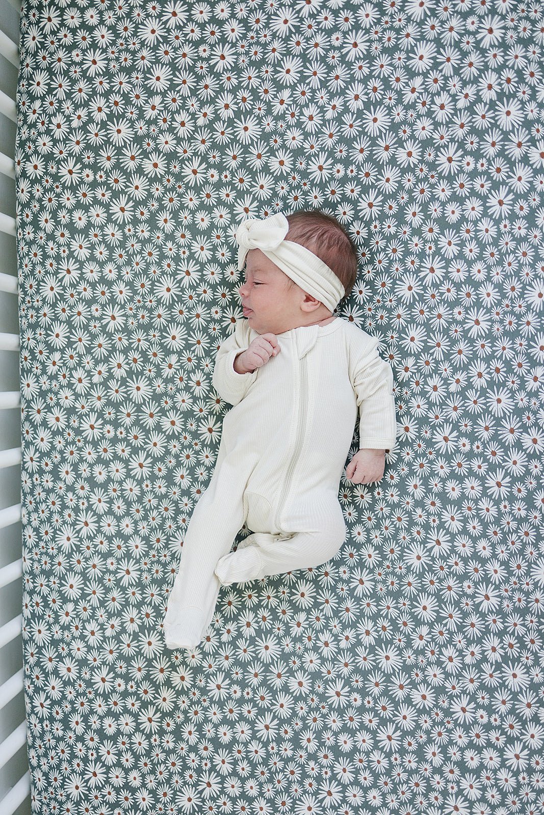 Dark Green Daisy Bamboo Stretch Crib Sheet - Mack & Harvie