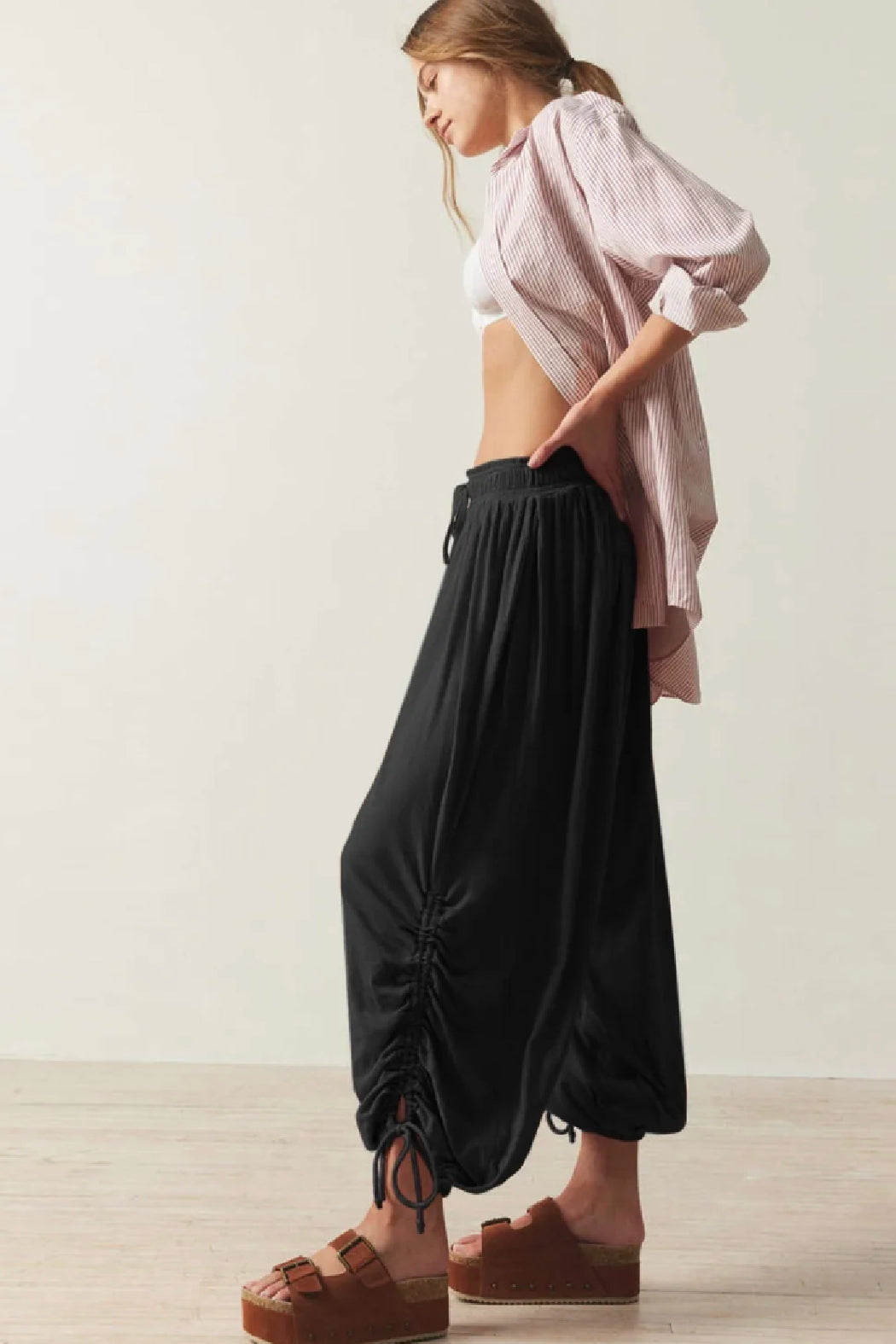 Drawstring Ruched Knit Pants