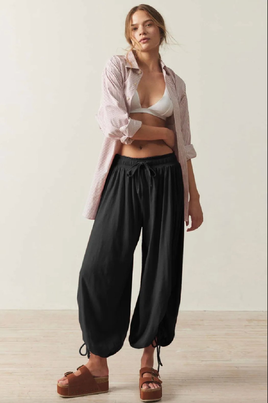 Drawstring Ruched Knit Pants