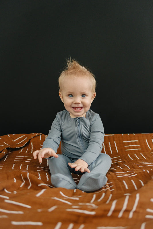 Dusty Blue Bamboo Zipper - Mack & Harvie