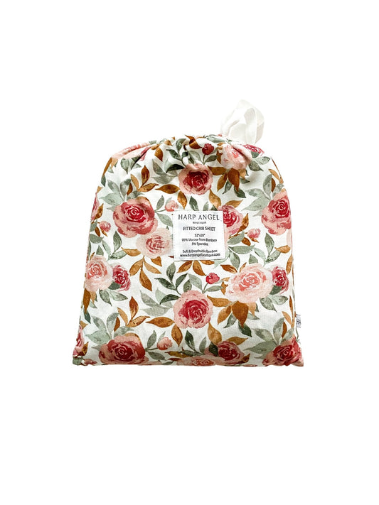 Dusty Pink Floral Premium Bamboo Fitted Crib Sheet - Mack & Harvie