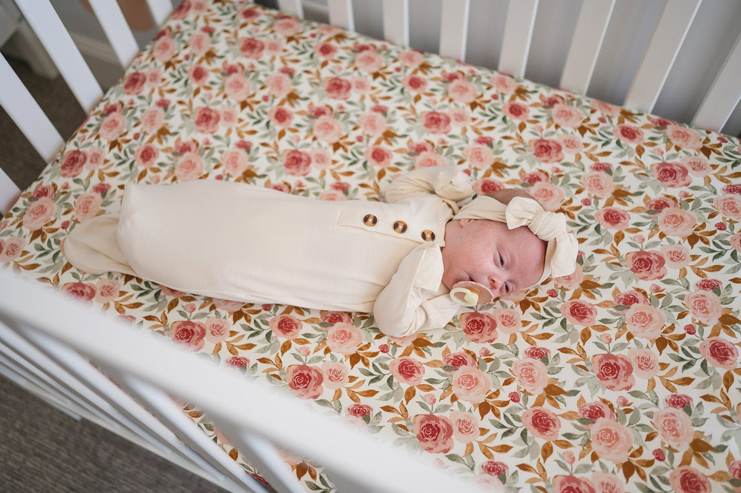 Dusty Pink Floral Premium Bamboo Fitted Crib Sheet - Mack & Harvie