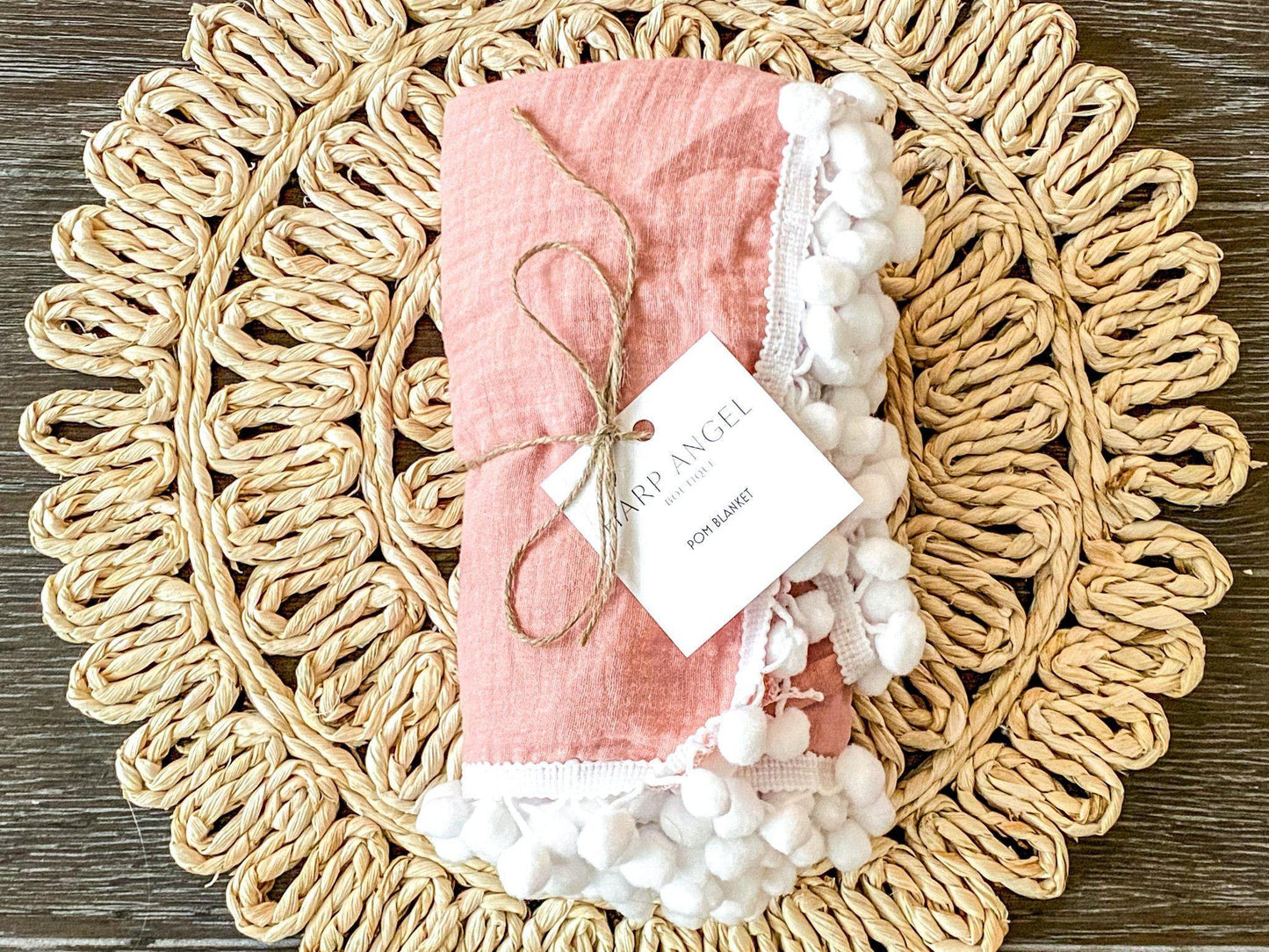 Dusty Pink Pom Muslin Swaddle Blanket - Mack & Harvie