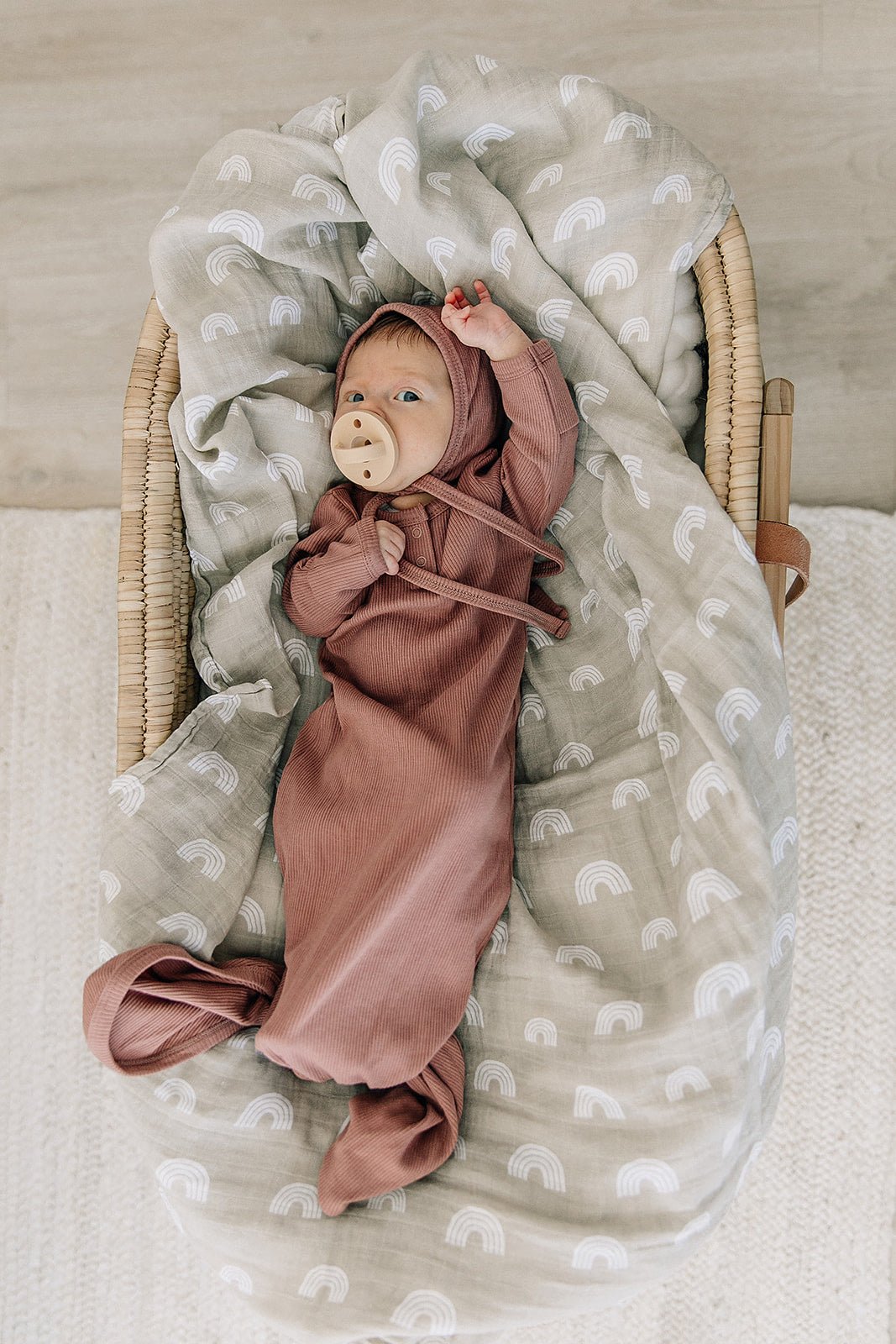 Dusty Rose Organic Cotton Ribbed Knot Gown - Mack & Harvie