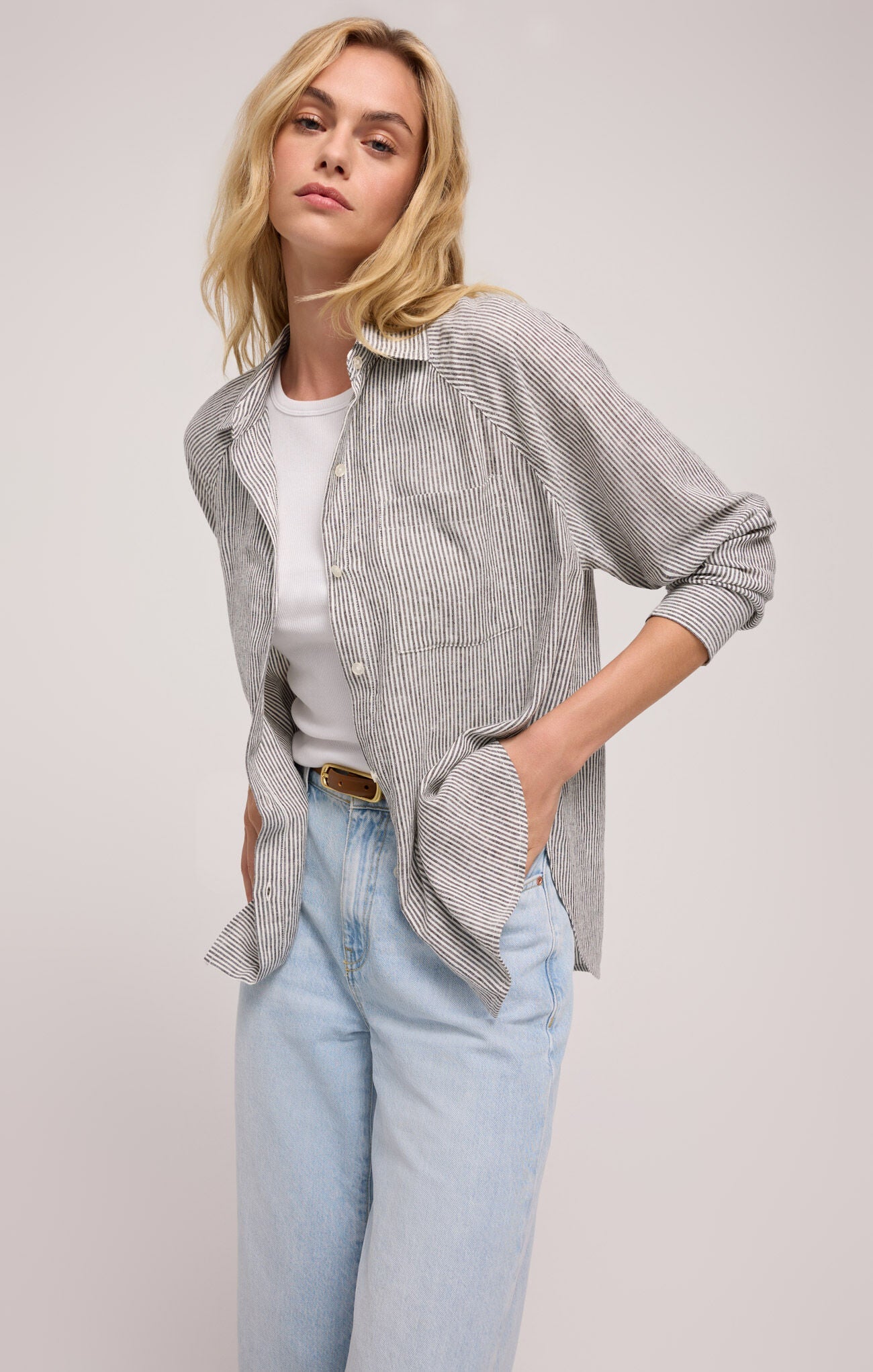 PERFECT LINEN STRIPE TOP