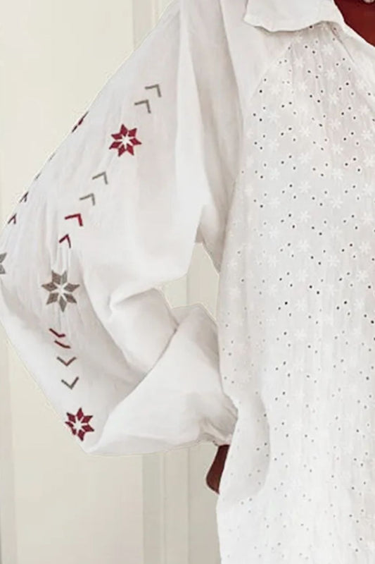 Eyelet Collared Neck Long Sleeve Shirt - Mack & Harvie