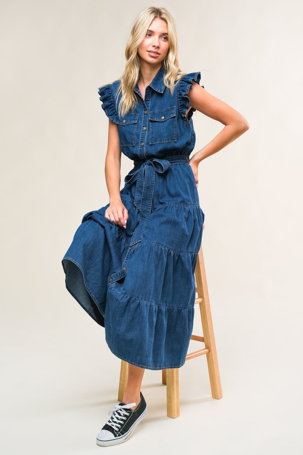 FAN FAVORITE WOVEN DENIM MIDI DRESS - Mack & Harvie