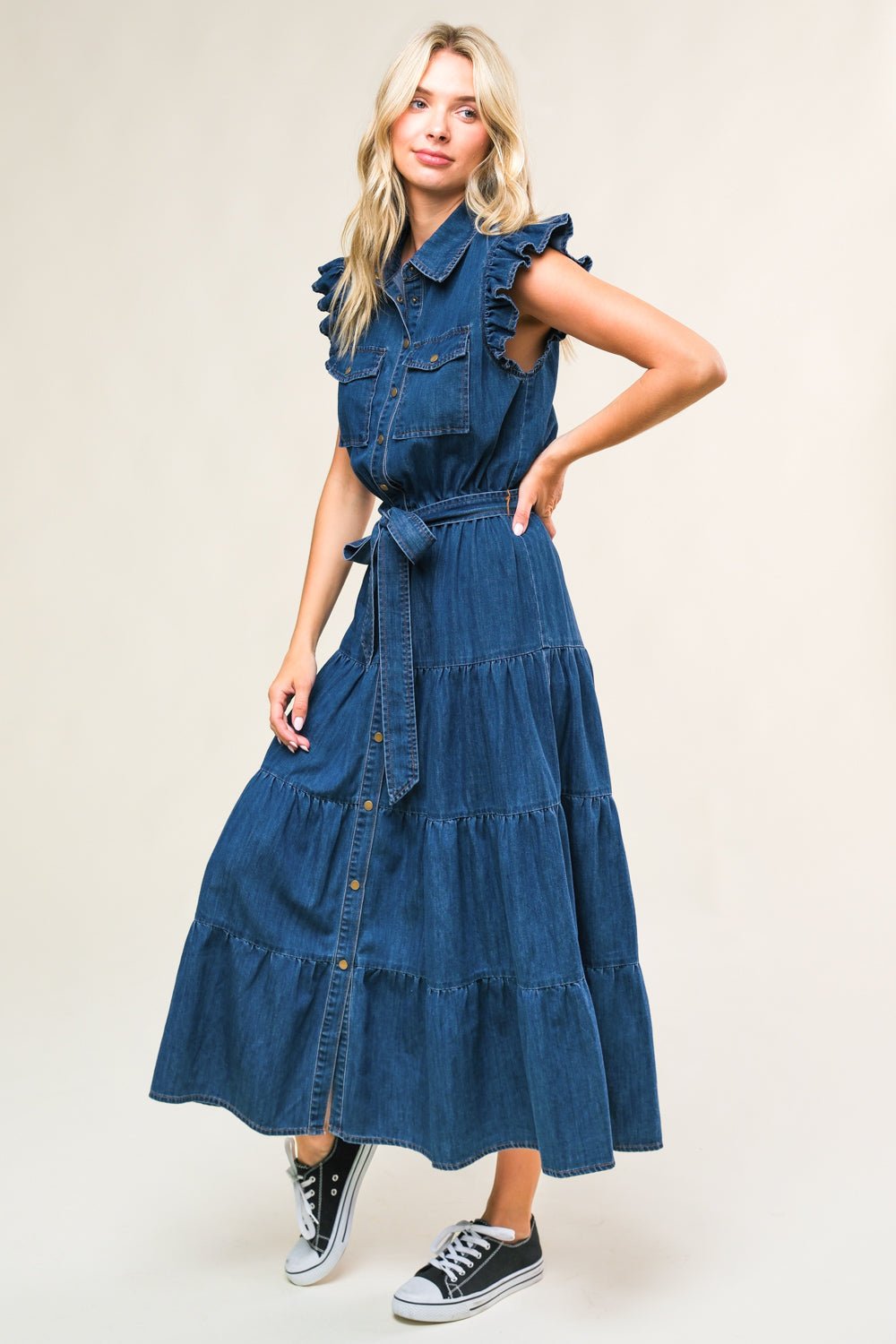 FAN FAVORITE WOVEN DENIM MIDI DRESS - Mack & Harvie