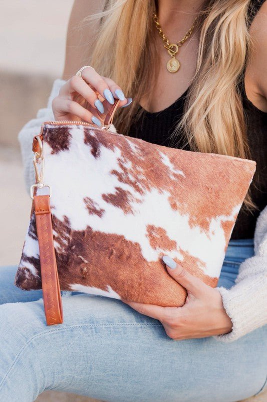 Faux Fur Cow Animal Print Clutch - Mack & Harvie