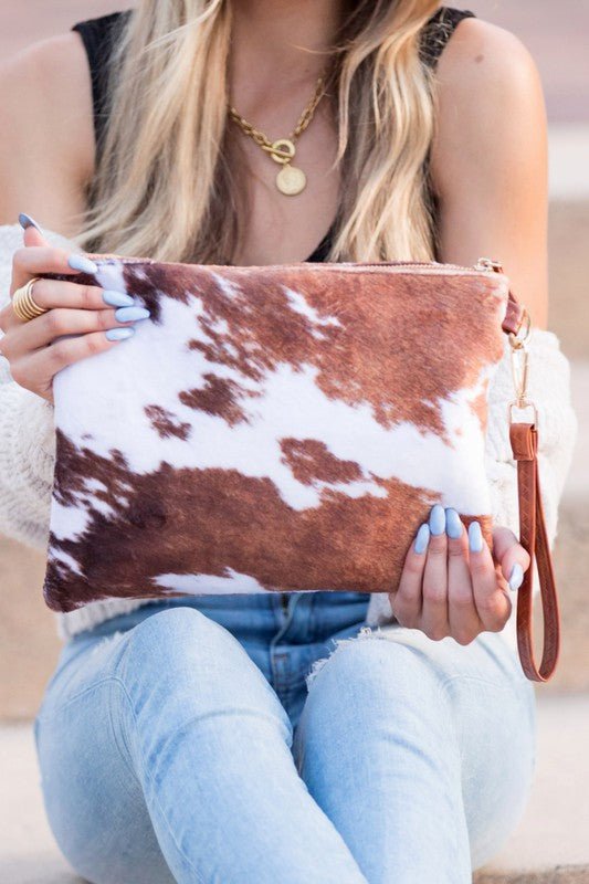 Faux Fur Cow Animal Print Clutch - Mack & Harvie