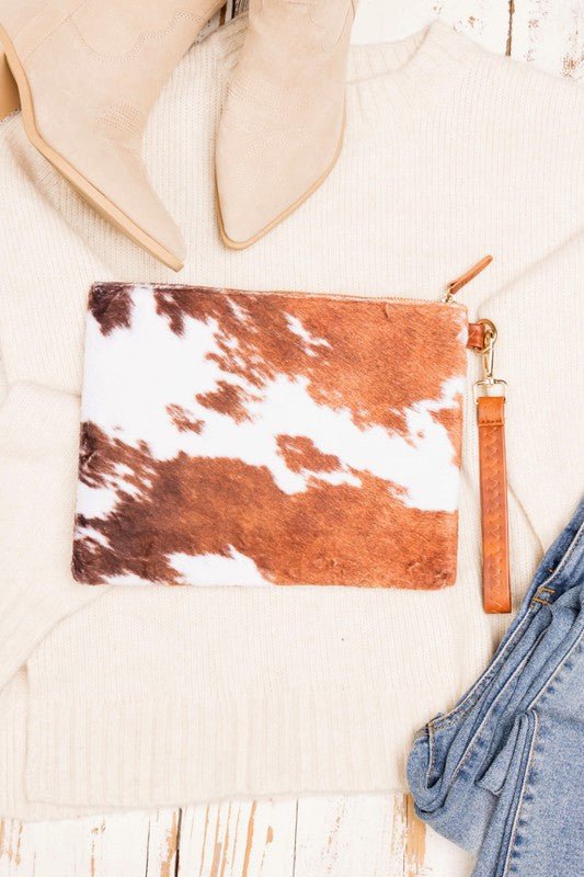 Faux Fur Cow Animal Print Clutch - Mack & Harvie