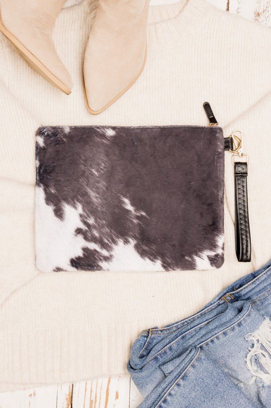 Faux Fur Cow Animal Print Clutch - Mack & Harvie