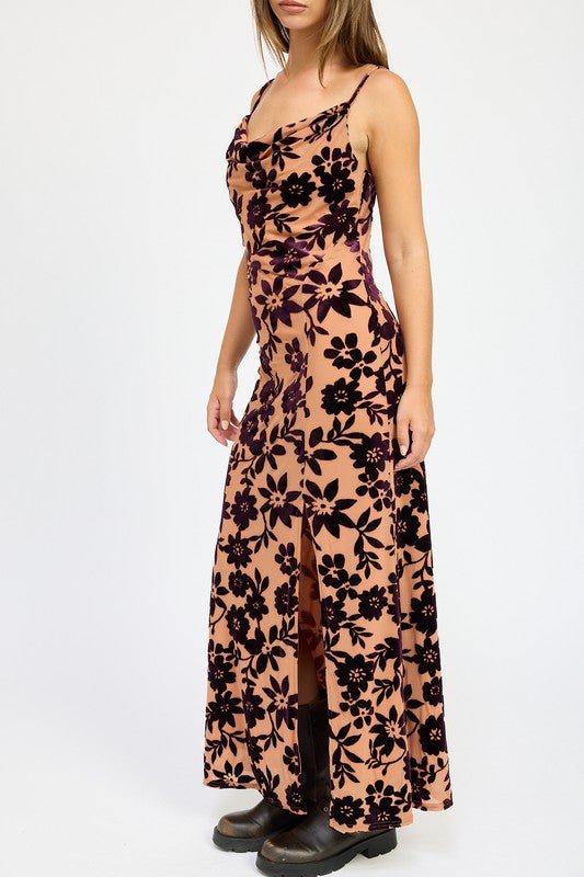 FLORAL PRINT COWL NECK MAXI DRESS - Mack & Harvie
