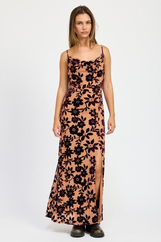 FLORAL PRINT COWL NECK MAXI DRESS - Mack & Harvie