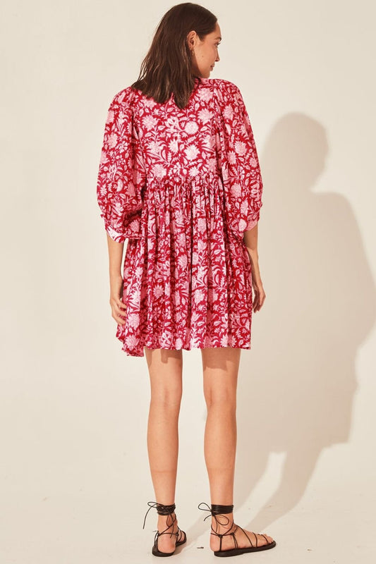 Floral Tie Neck Lantern Sleeve Dress - Mack & Harvie