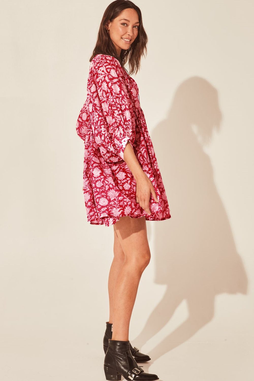Floral Tie Neck Lantern Sleeve Dress - Mack & Harvie