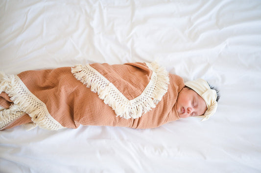 Fringe Swaddle Blanket - Caramel - Mack & Harvie
