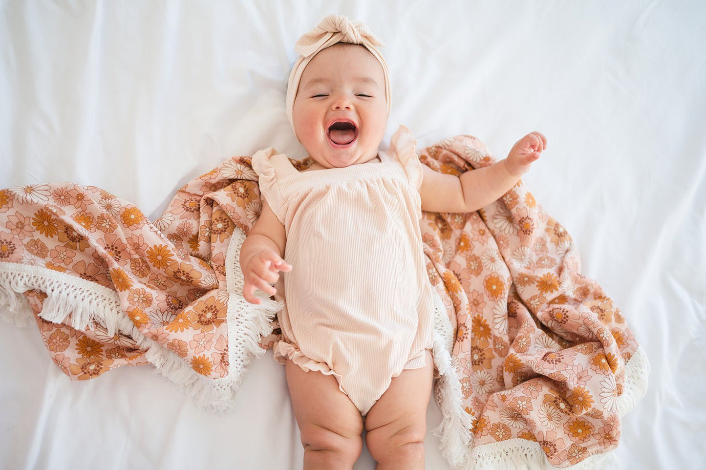 Fringe Swaddle Blanket - Retro Floral - Mack & Harvie