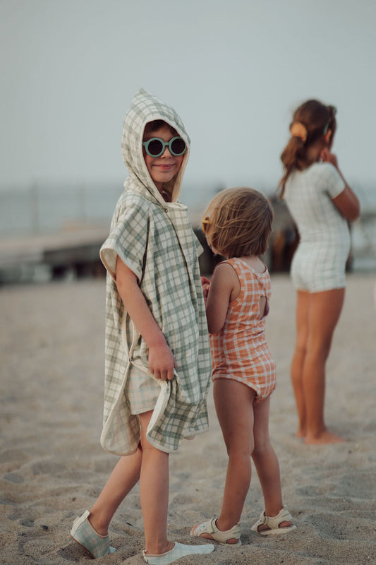 Bathing Towel Poncho | Organic Cotton - Fern Plaid