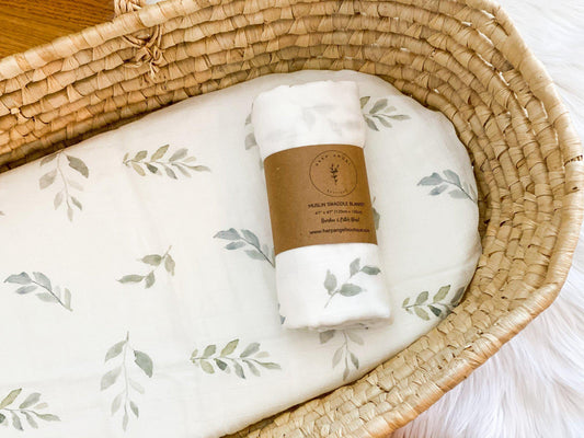 Green Leaves Bamboo Muslin Swaddle Blanket - Mack & Harvie