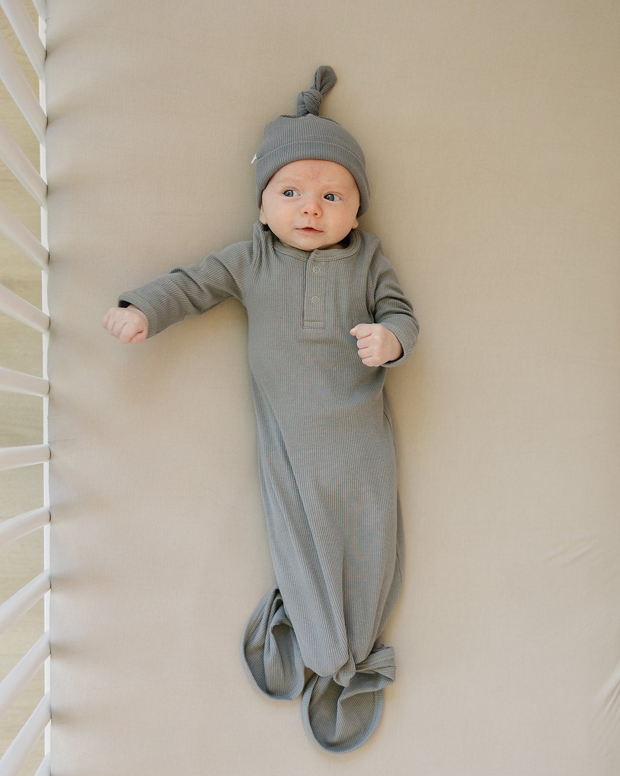 Grey Organic Cotton Ribbed Knot Gown - Mack & Harvie