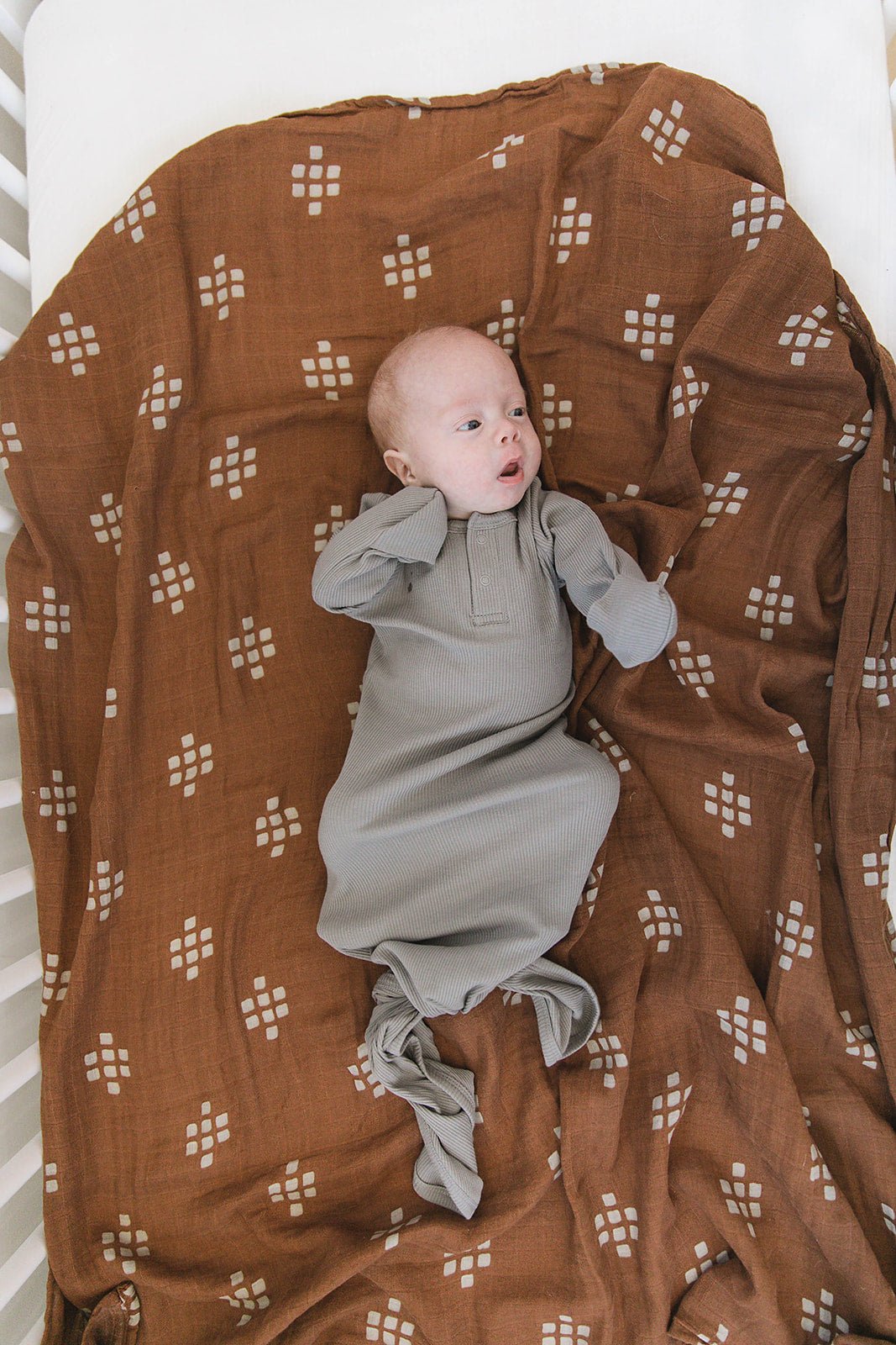 Grey Organic Cotton Ribbed Knot Gown - Mack & Harvie