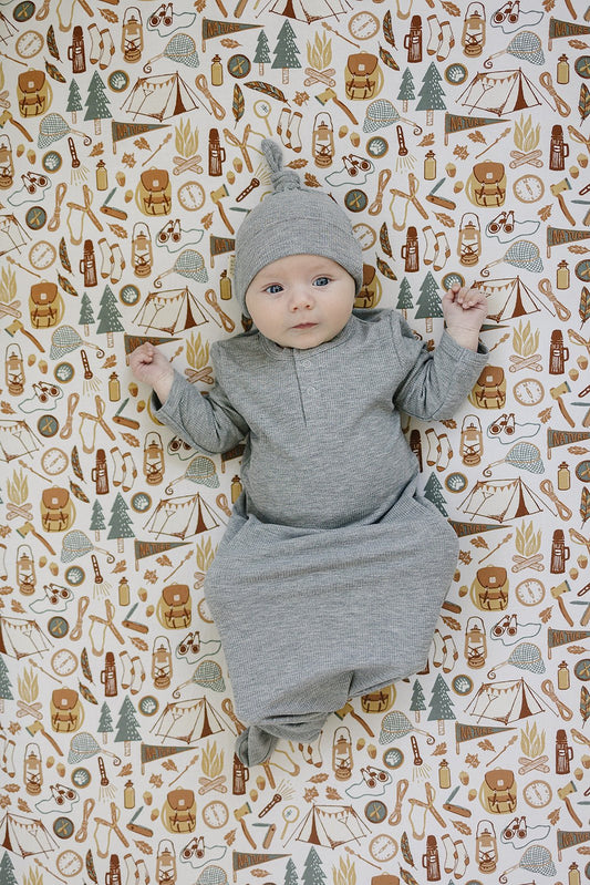 Heather Grey Ribbed Bamboo Knot Gown - Mack & Harvie