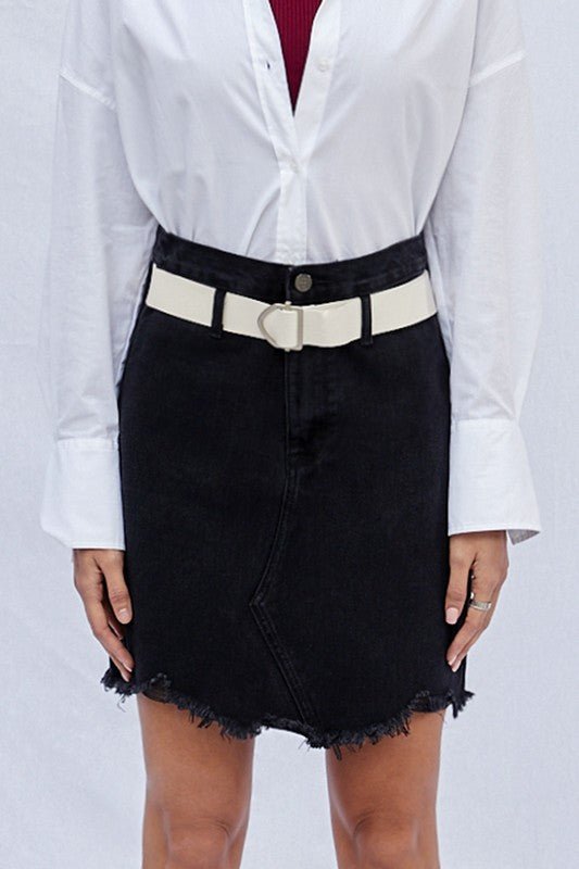 High Waist Belted Mini Denim Skirt - Mack & Harvie
