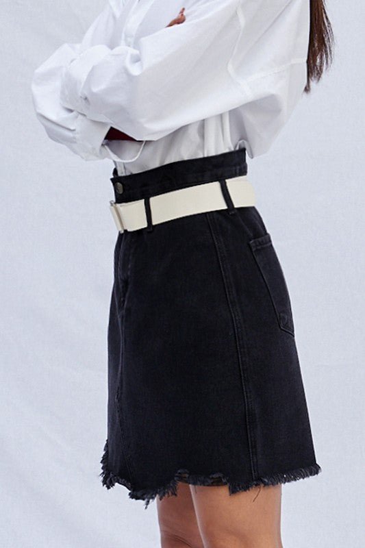 High Waist Belted Mini Denim Skirt - Mack & Harvie