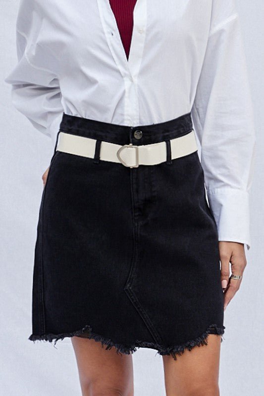 High Waist Belted Mini Denim Skirt - Mack & Harvie