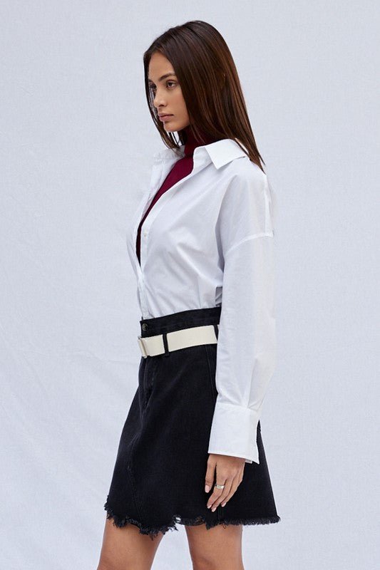 High Waist Belted Mini Denim Skirt - Mack & Harvie