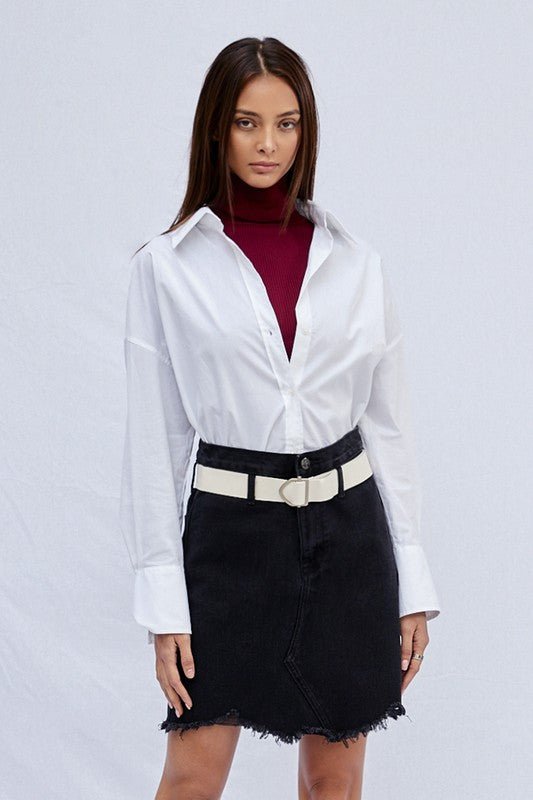 High Waist Belted Mini Denim Skirt - Mack & Harvie