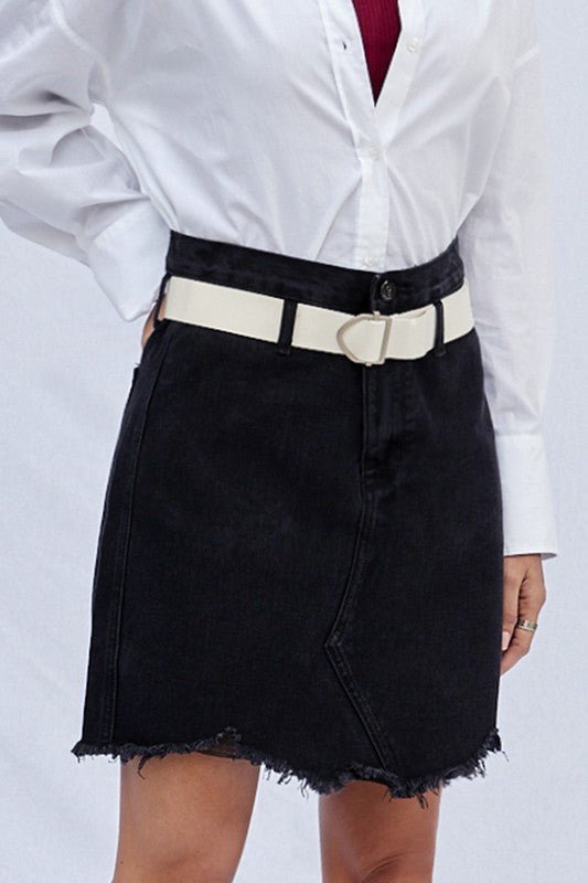 High Waist Belted Mini Denim Skirt - Mack & Harvie
