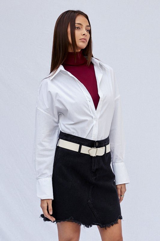 High Waist Belted Mini Denim Skirt - Mack & Harvie