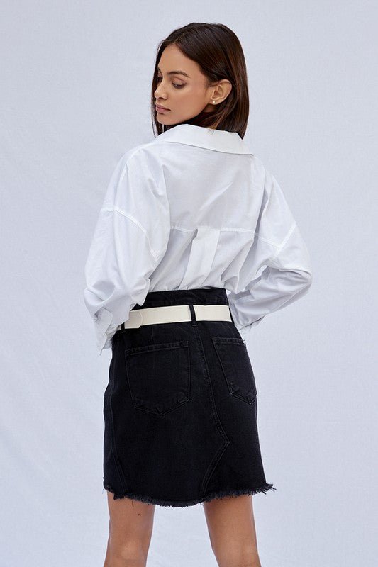 High Waist Belted Mini Denim Skirt - Mack & Harvie