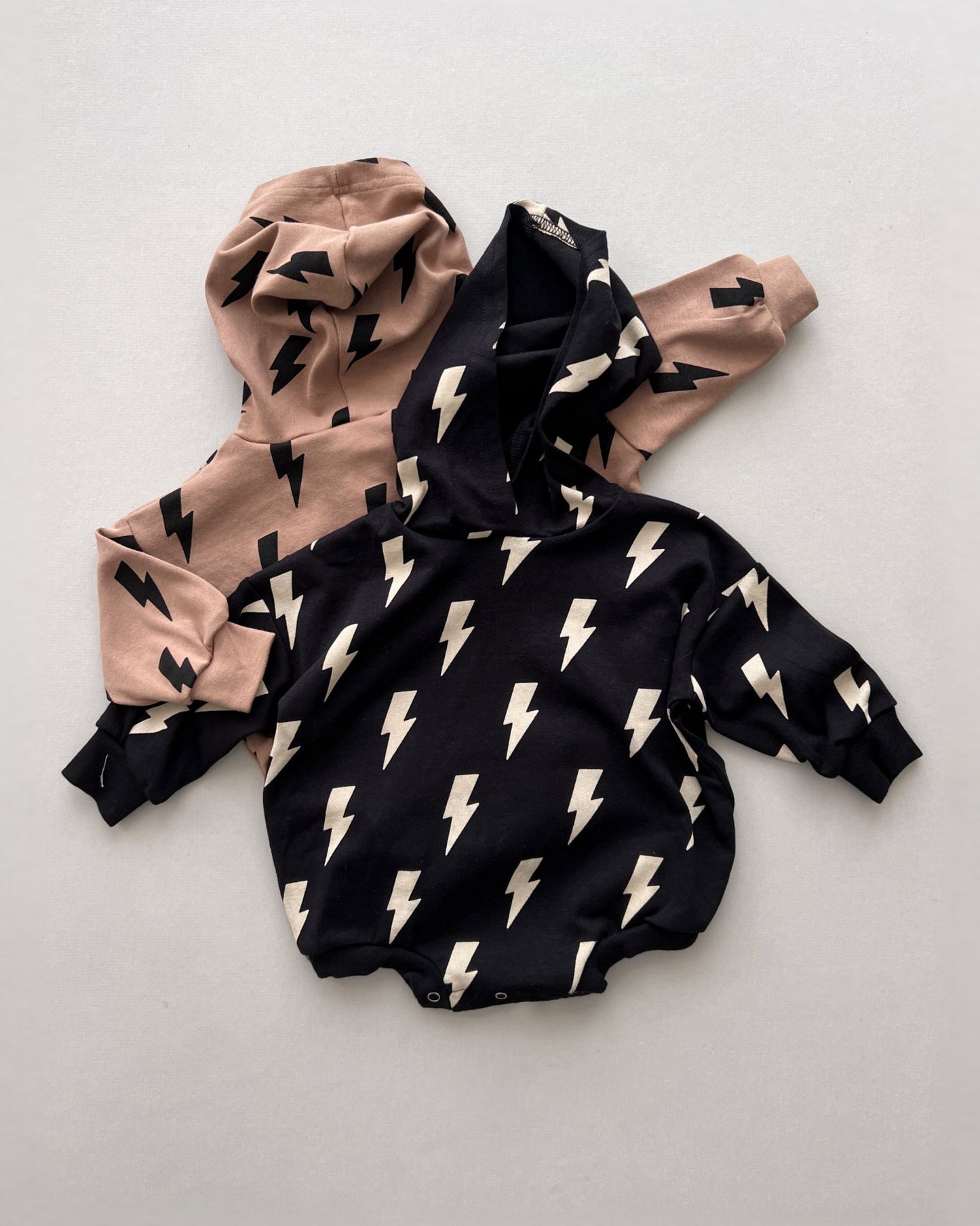 Hooded Bubble Romper | Black Bolts - Mack & Harvie