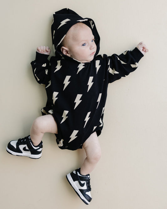 Hooded Bubble Romper | Black Bolts - Mack & Harvie