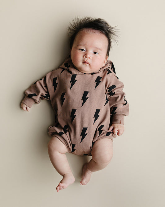 Hooded Bubble Romper | Mocha Bolts - Mack & Harvie
