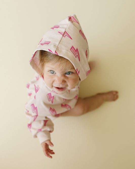 Hooded Bubble Romper | Pink Bolts - Mack & Harvie