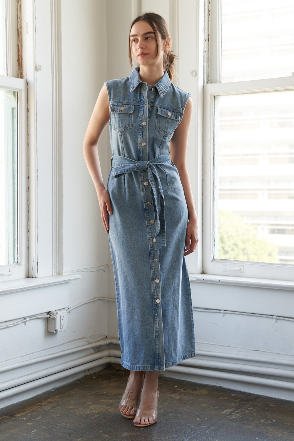 JUST FOLLOW ME DENIM MIDI DRESS - Mack & Harvie