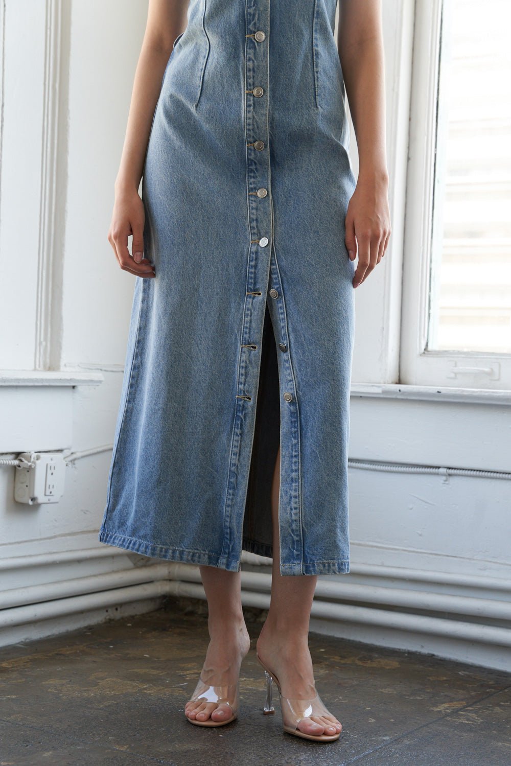 JUST FOLLOW ME DENIM MIDI DRESS - Mack & Harvie