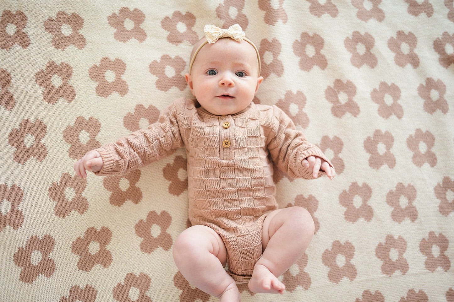 Knitted Baby Blanket - Mocha Daisy - Mack & Harvie